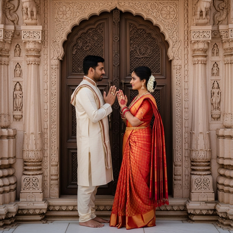 Traditional Indian Couple at Vrindavan Temple | Kurta & Saree Traditional Indian Couple at Vrindavan Temple | Kurta & Saree
