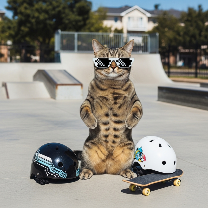 Skateboarding Cat with Cool Skater Style Glasses