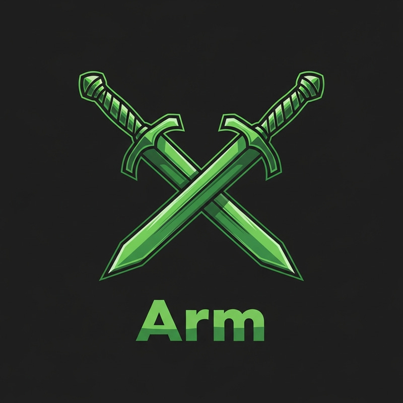 Vibrant Green Swords Arm Logo Design