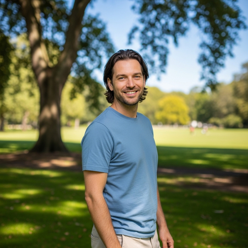 Happy Individual in Casual Attire Outdoors Happy Individual in Casual Attire Outdoors