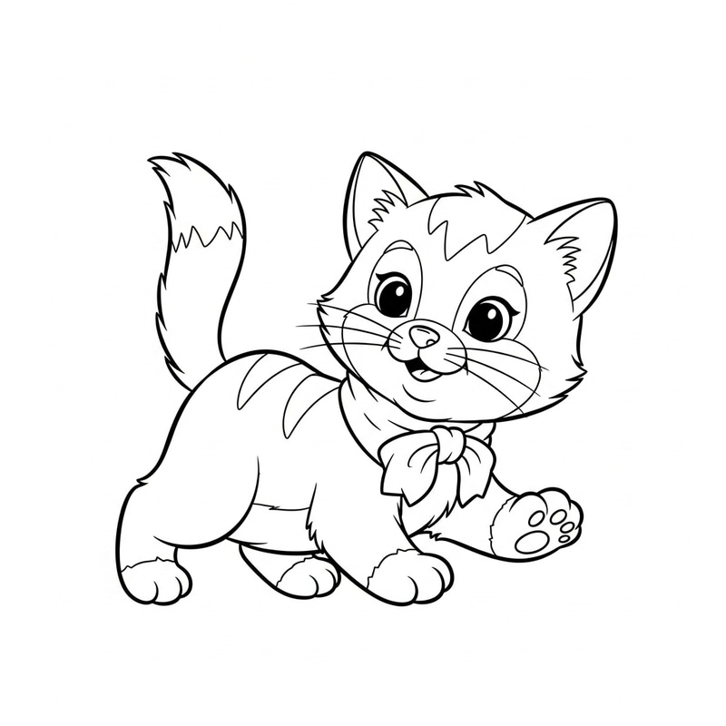 Classic Playful Kitten Coloring Book Illustration Classic Playful Kitten Coloring Book Illustration