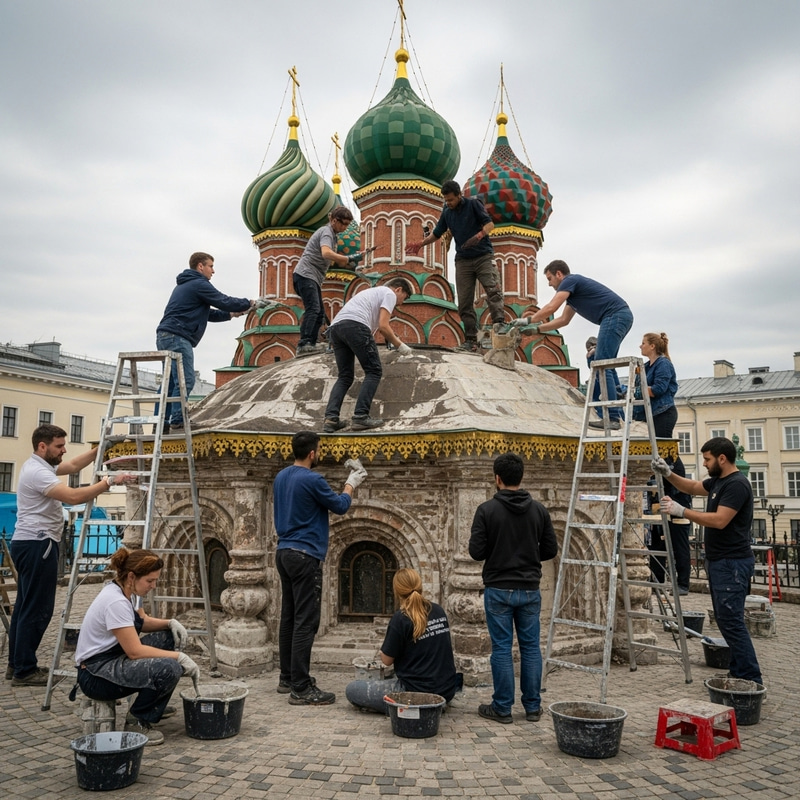 Diverse Group of Volunteers Restoring Majestic Historic Monument | Collaboration Diverse Group of Volunteers Restoring Majestic Historic Monument | Collaboration