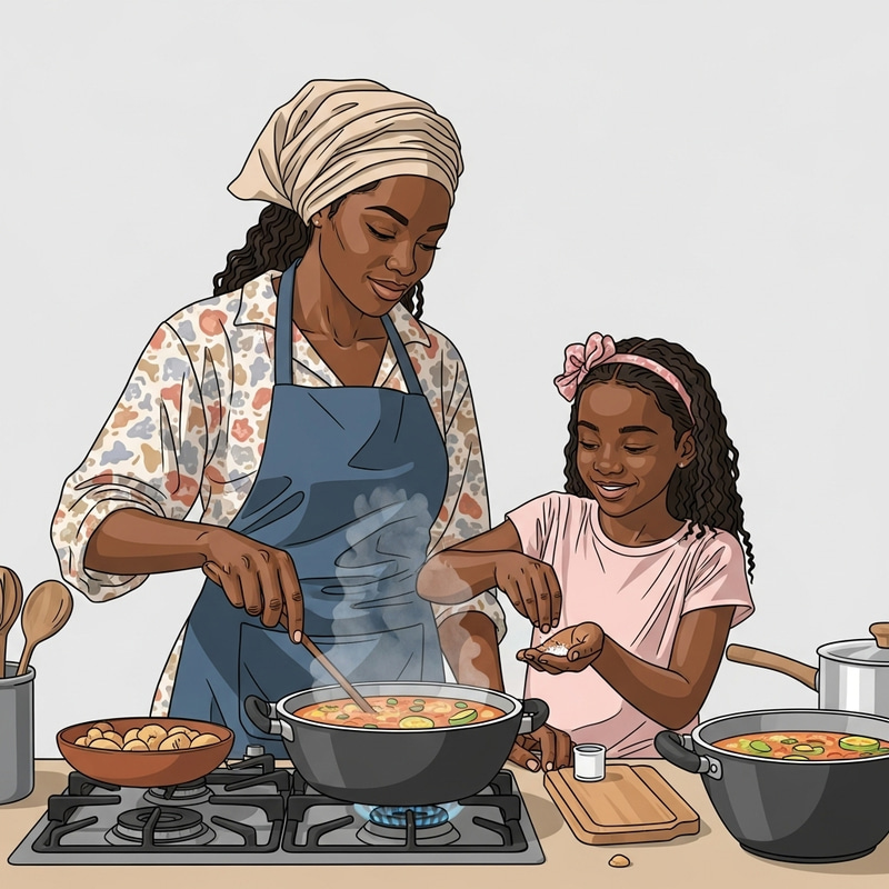 Heartwarming Nigerian Mother & Daughter Cooking Scene in African Kitchen Heartwarming Nigerian Mother & Daughter Cooking Scene in African Kitchen