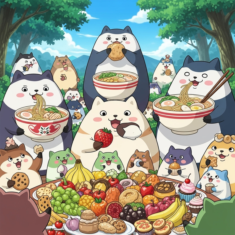 Totoro Feasting Delight in Enchanted Forest Totoro Feasting Delight in Enchanted Forest