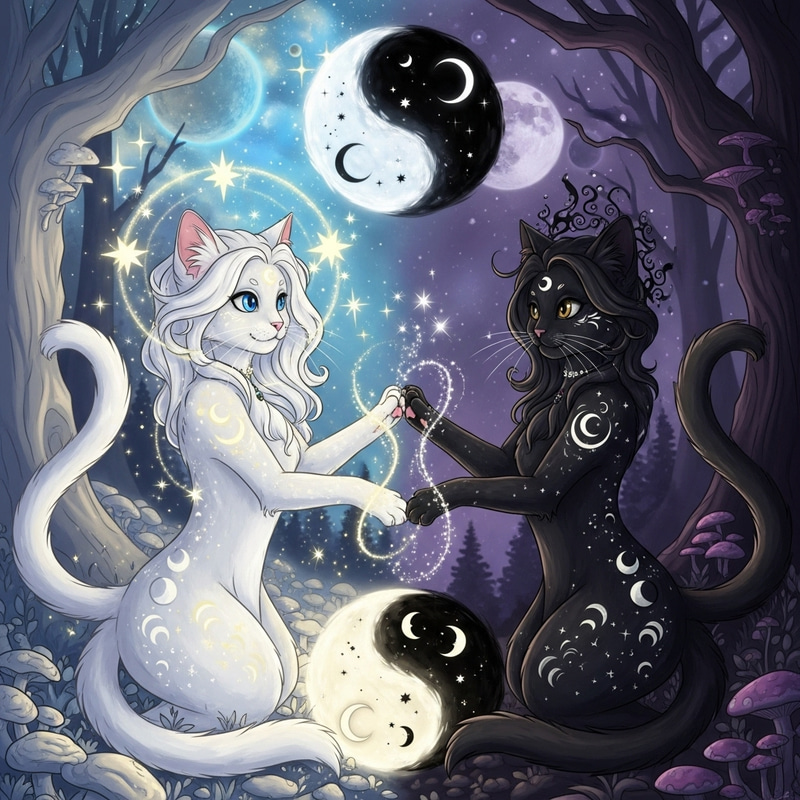 Yin Yang Harmony with Cat Witches: Light vs Dark Balance