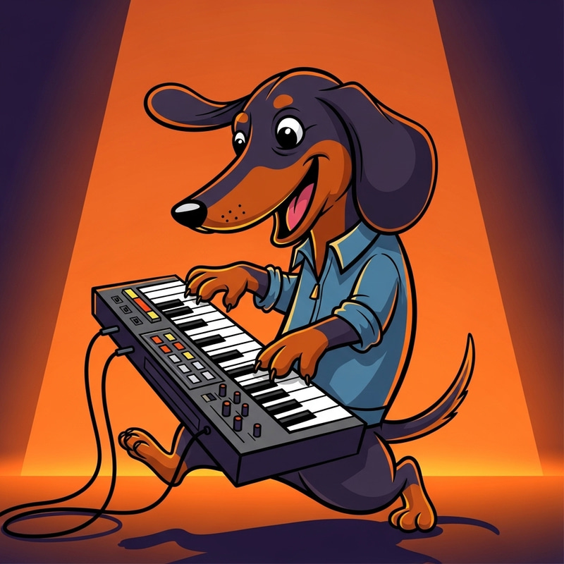 Dachshund Keyboard Soundboard: Retro 80s Neon T-Shirt Design