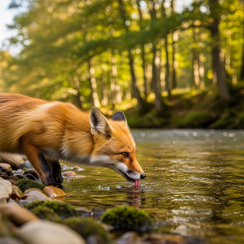 Little Fox Drinking Water by the River Little Fox Drinking Water by the River