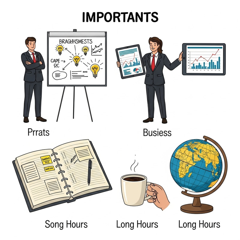 5 Key Business Essentials: Posture, Tablet, Planner, Coffee, Globe