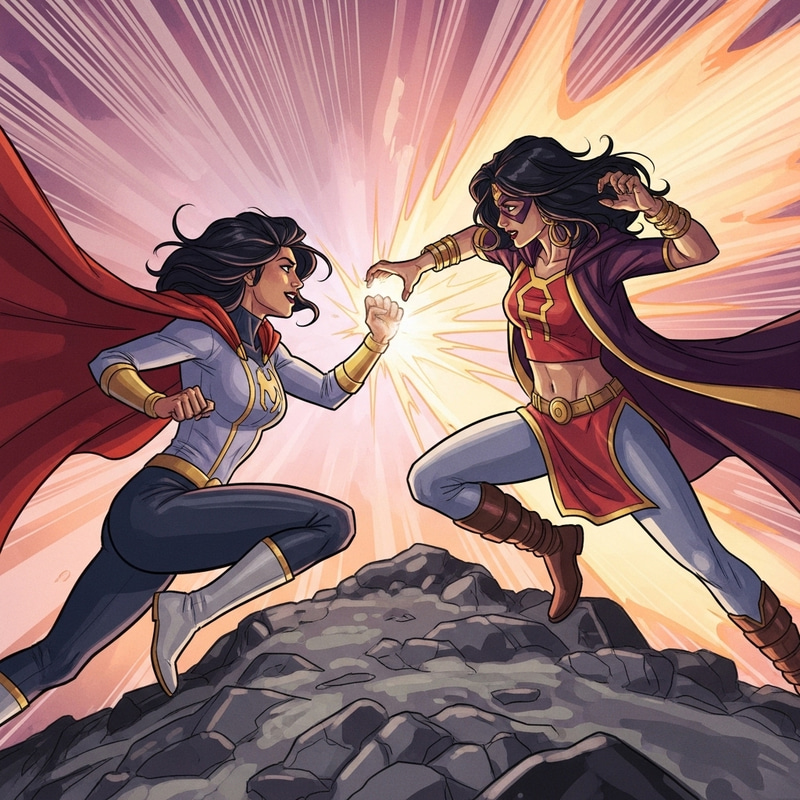 Epic Superheroine Showdown with Vibrant Artwork & Dynamic Energy Epic Superheroine Showdown with Vibrant Artwork & Dynamic Energy