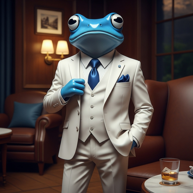 Elegant Blue Frog in White Attire