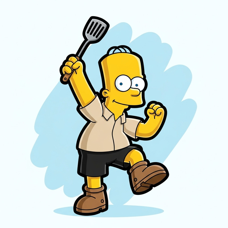 Playful Cartoon Character with Spatula Playful Cartoon Character with Spatula