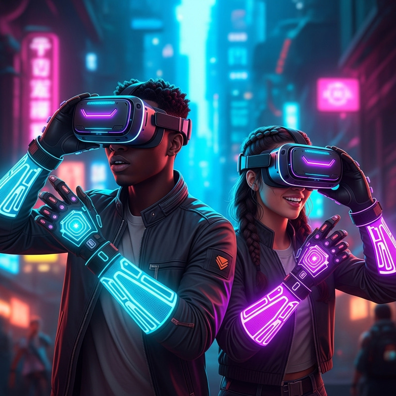 Futuristic Gamer's Cyberpunk Virtual World Exploration Futuristic Gamer's Cyberpunk Virtual World Exploration