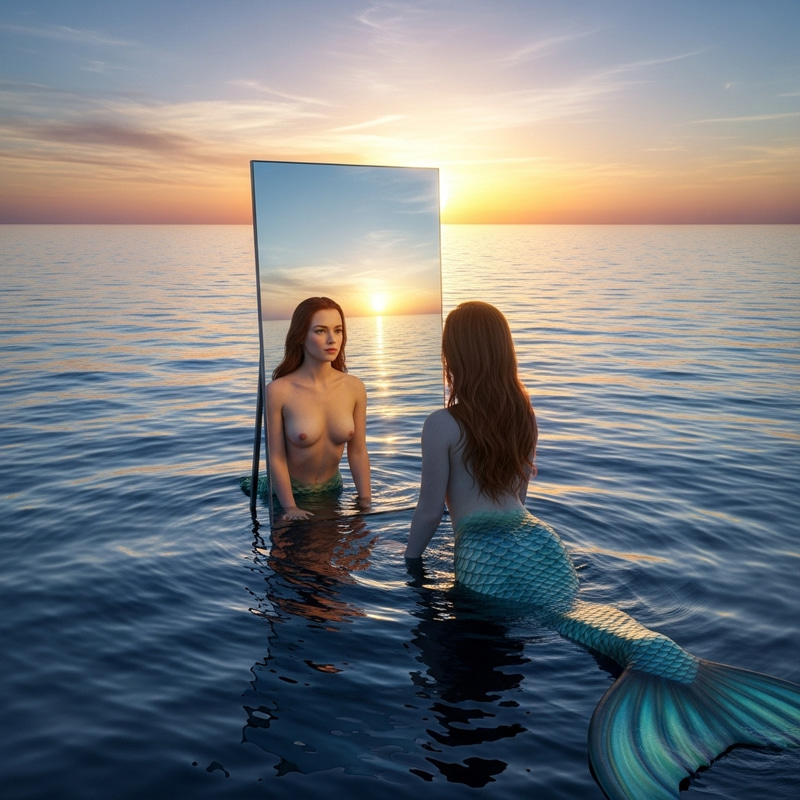Mermaid in Ocean Mirror Gazing Mermaid in Ocean Mirror Gazing