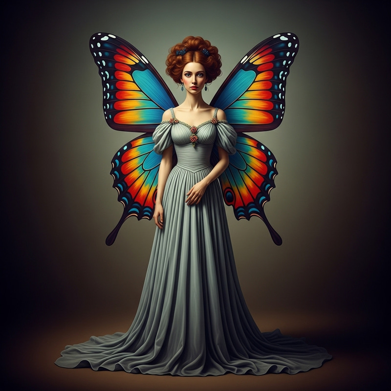 Dreamlike Portrait of a Woman with Butterfly Wings in Vibrant Colors Dreamlike Portrait of a Woman with Butterfly Wings in Vibrant Colors