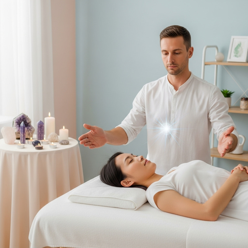 Serene Reiki Energy Therapy Session in Tranquil Room