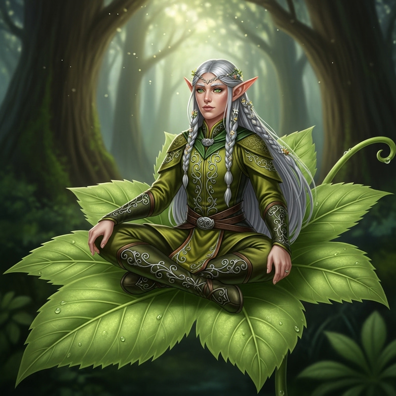Realistic Elf on Marijuana Leaf Artwork Realistic Elf on Marijuana Leaf Artwork