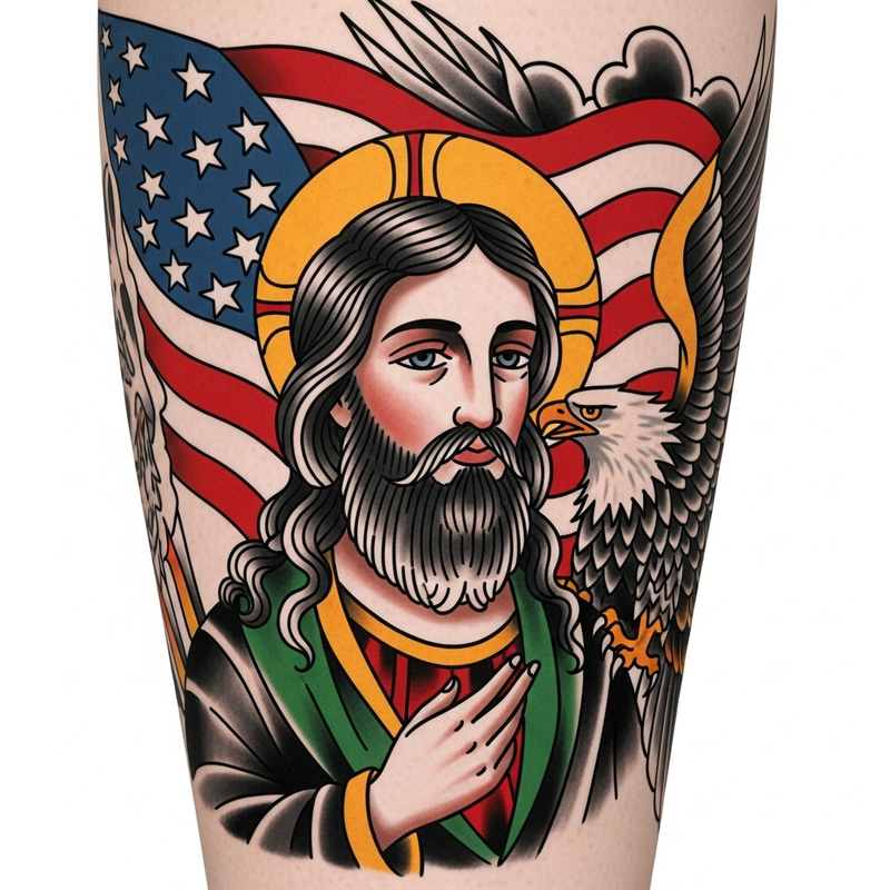 Tattoo Style Jesus Patriotic Design
