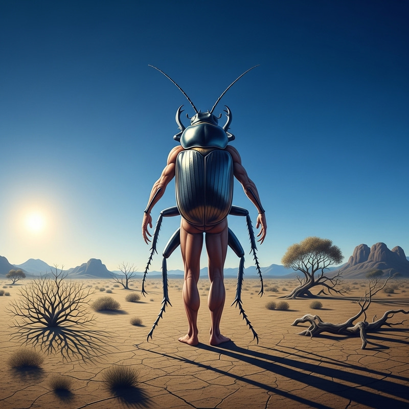 Realistic Beetle-Humanoid in Mysterious Landscape