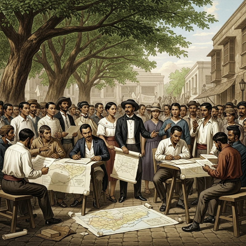 Political Scene: 19th Century Philippines Town Gathering