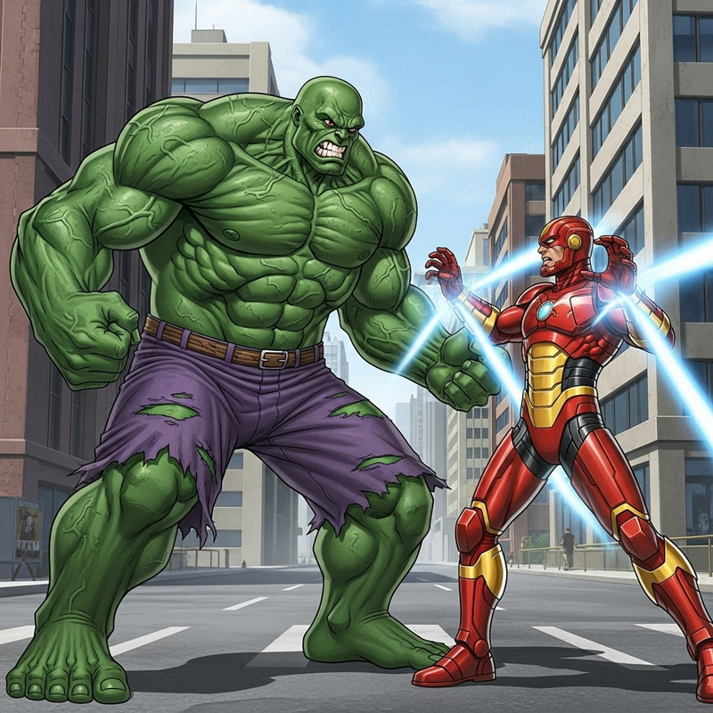 Hulk vs Iron Man: Epic Urban Battle of Giants Hulk vs Iron Man: Epic Urban Battle of Giants