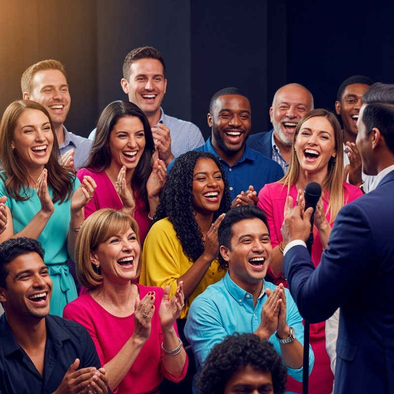 Vibrant Rotarians Laughing at Colorful Stand-Up Comedy Show Vibrant Rotarians Laughing at Colorful Stand-Up Comedy Show