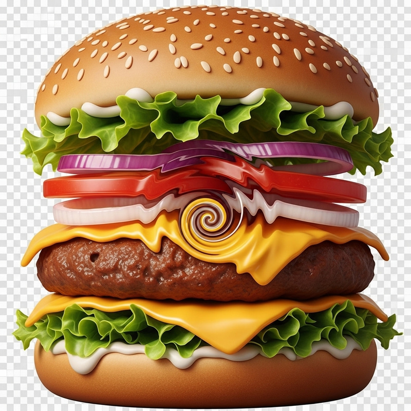 Abstract Cheeseburger Art - Imaginative Ingredients Composition Abstract Cheeseburger Art - Imaginative Ingredients Composition