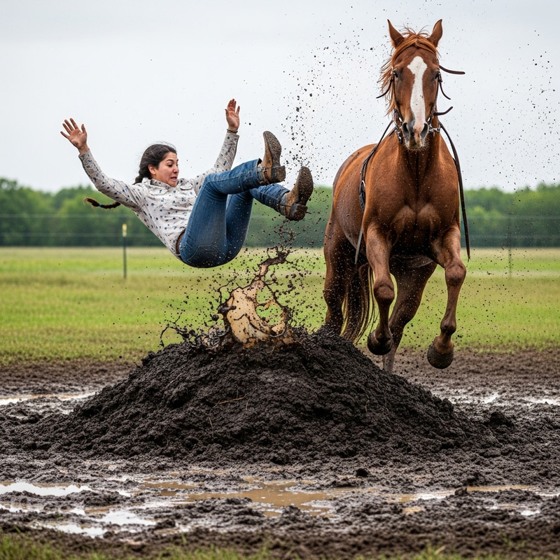 Hispanic Equestrian Tumbles Face-First into Puddle Hispanic Equestrian Tumbles Face-First into Puddle
