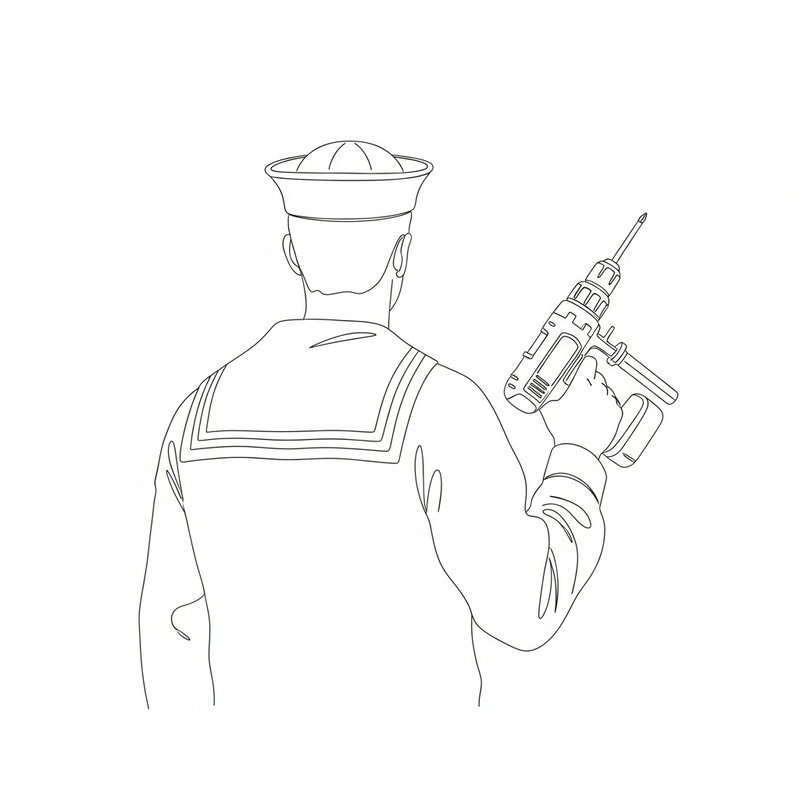 Sailor Contour Drawing with Construction Drill in Black and White Lines Sailor Contour Drawing with Construction Drill in Black and White Lines