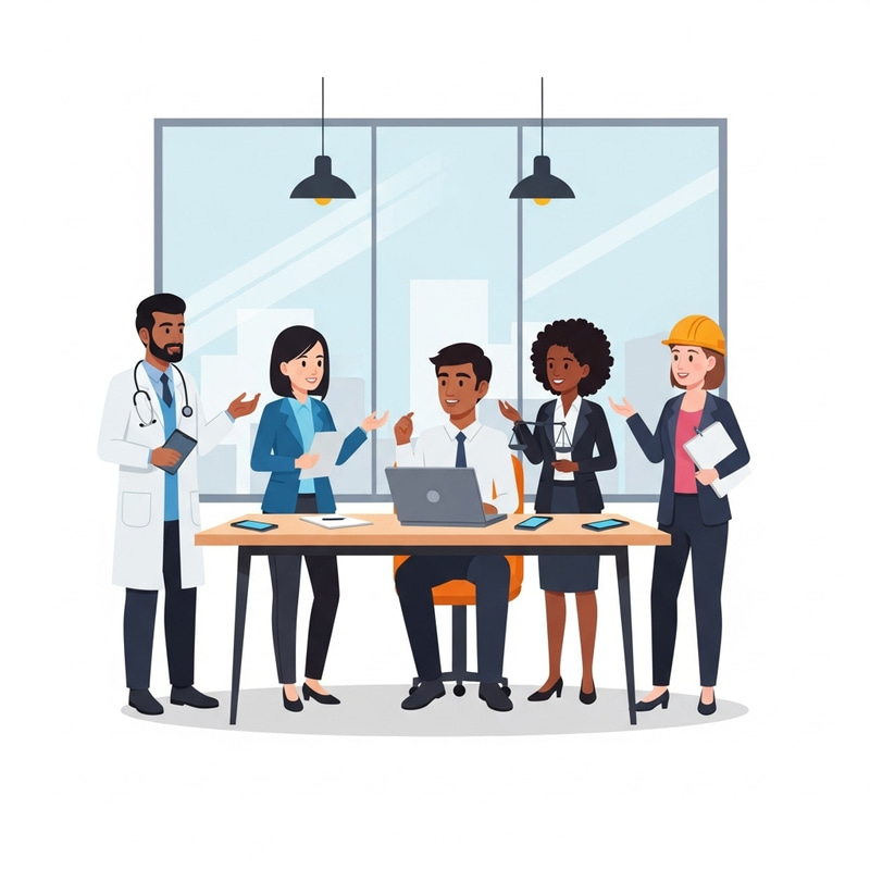 Diverse Group of Professionals Engaged in Lively Discussion