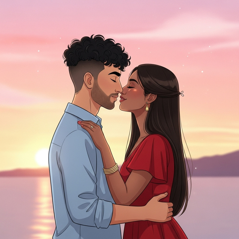 Romantic Sunset Kiss | Couple Embraced in Affection Romantic Sunset Kiss | Couple Embraced in Affection