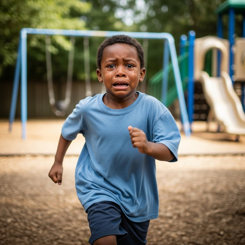 Distressed Young Boy Fleeing from Danger Distressed Young Boy Fleeing from Danger