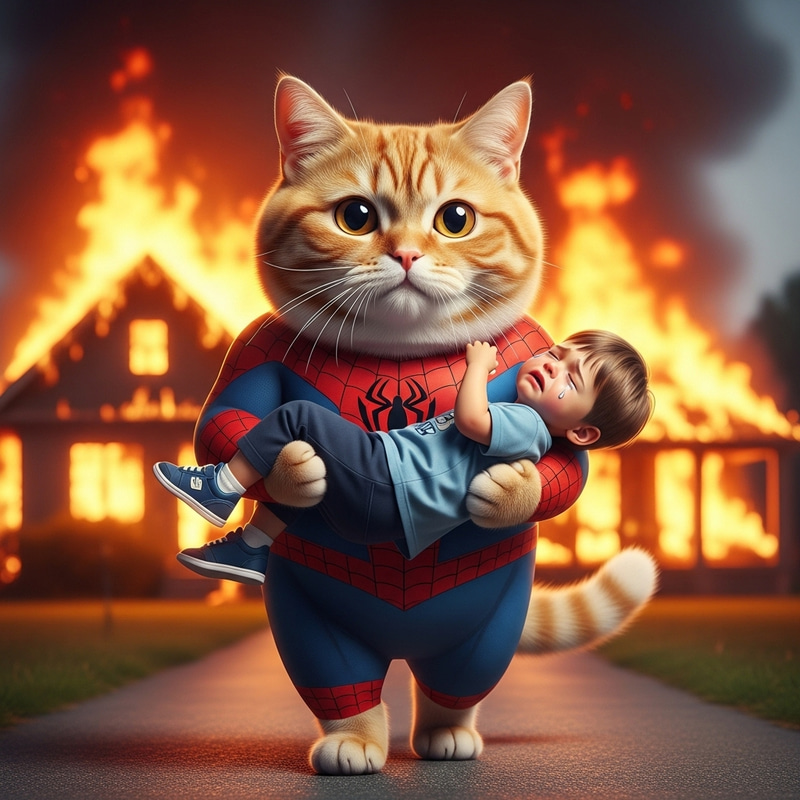 Real-Life Cat Rescues Boy from Burning House - Heroic Scene Real-Life Cat Rescues Boy from Burning House - Heroic Scene