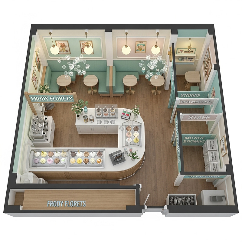 Compact Ice Cream Shop Floor Plan | Frosty Florets Design
