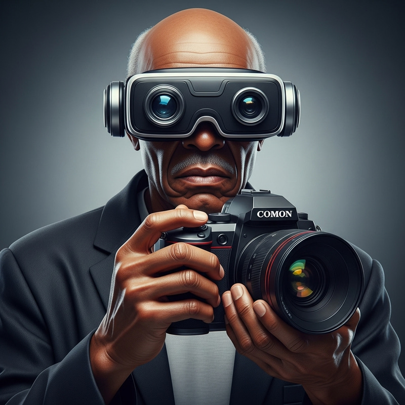 Elderly Futuristic African American Photographer | Virtual Reality Vision Elderly Futuristic African American Photographer | Virtual Reality Vision