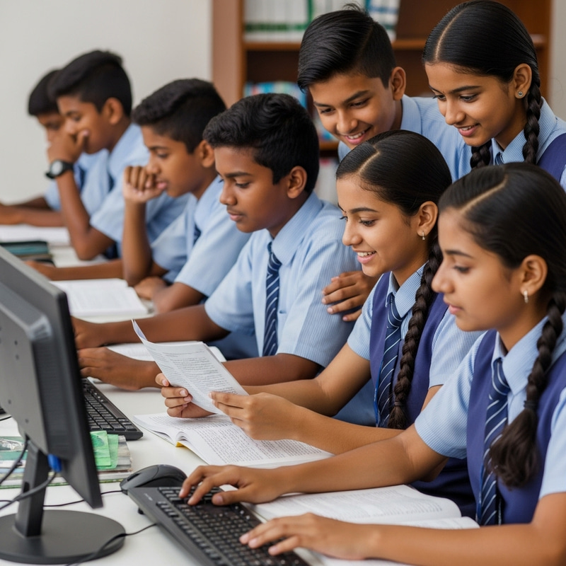 Indian School Students Engaged in Online Learning | Educational Environment Indian School Students Engaged in Online Learning | Educational Environment