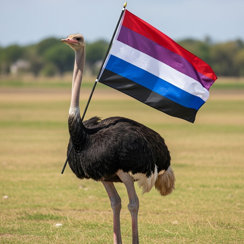 Straight Ostrich with Pride Flag | Nature Scene