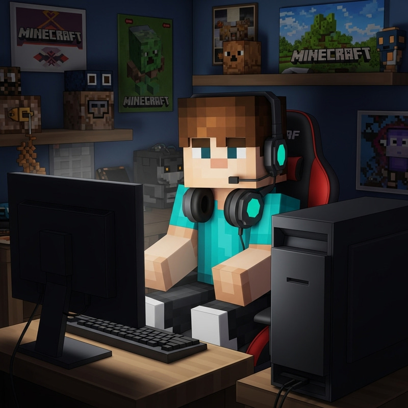 Average Minecraft Player - Gaming Attire in Pixelated Scene