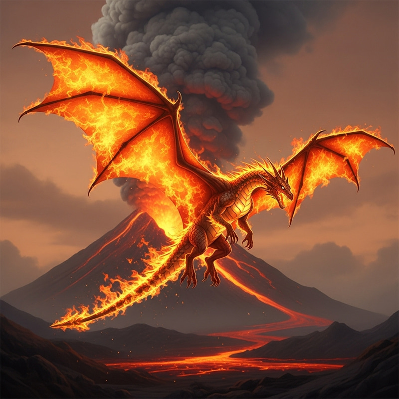 Pokémon Charizard Soaring in Volcanic Landscape | Mythical Dragon Pokémon Charizard Soaring in Volcanic Landscape | Mythical Dragon