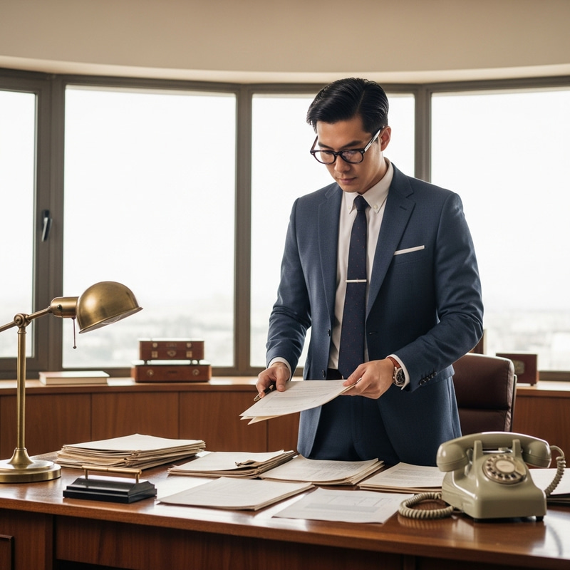 Retro Asian Business Person with Vintage Desk Vibe Retro Asian Business Person with Vintage Desk Vibe