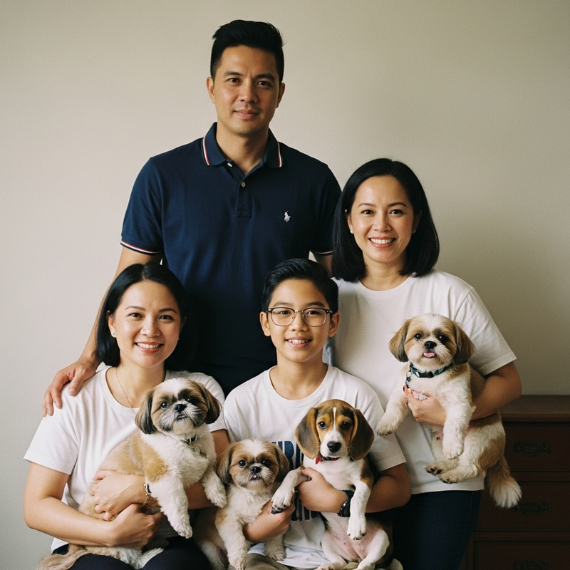 Heartwarming Filipino Family Portrait with Beloved Pets