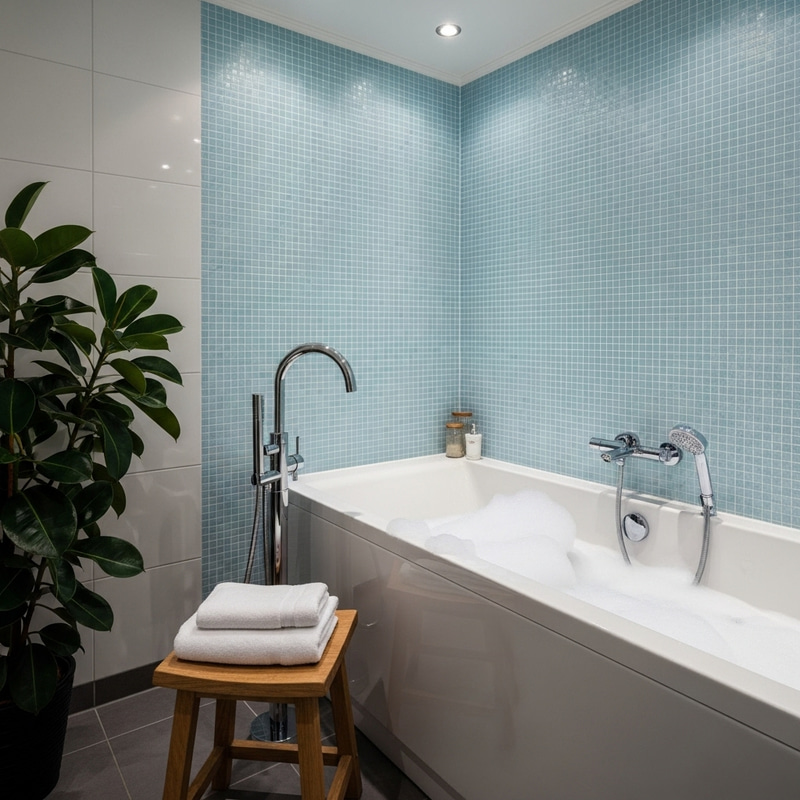 Sleek Modern Bathroom Design with Freestanding Bathtub & Bubbles Sleek Modern Bathroom Design with Freestanding Bathtub & Bubbles