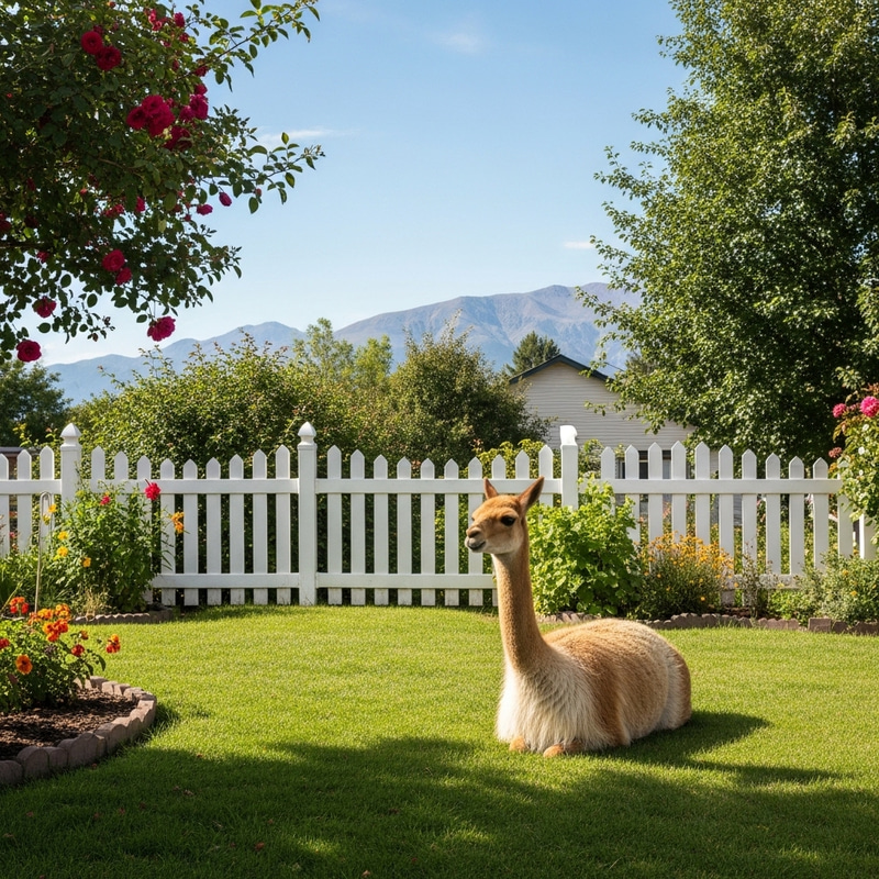 Charming Vicuna in Yard with White Picket Fence | Unique Suburban View