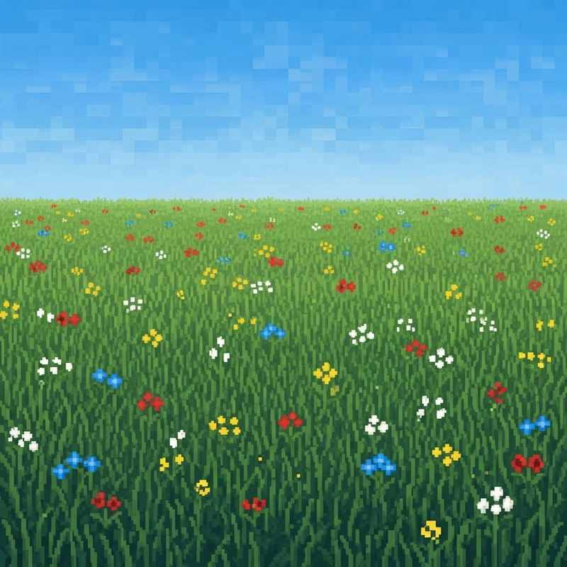 Pixel Art Grass and Flowers - 4K Grassland & Blue Sky Pixel Art Grass and Flowers - 4K Grassland & Blue Sky