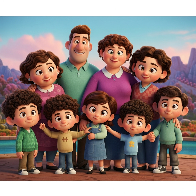 Diverse Pixar-Disney Family with 3 Brothers, 4 Sisters