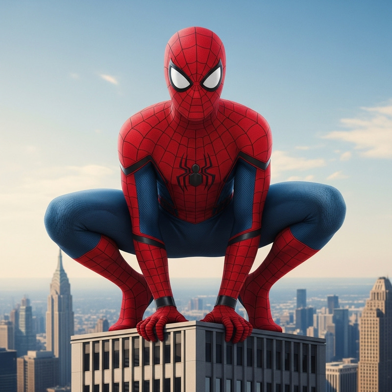 Dynamic Spiderman Superhero in City Skyscraper Scene