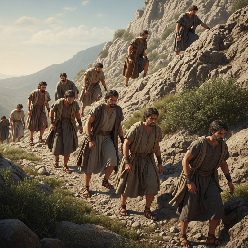 Ancient Israelites Climbing Mountain: Historical Depiction Ancient Israelites Climbing Mountain: Historical Depiction