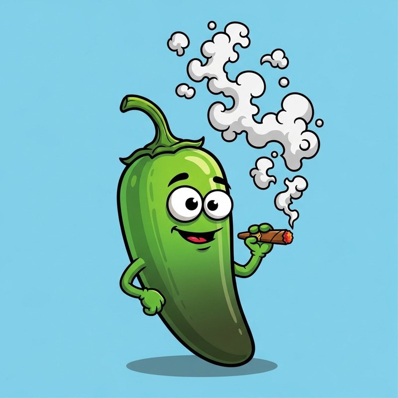 Colorful Jalapeño Cartoon Puffing Cigar - Engaging Pepper Art Colorful Jalapeño Cartoon Puffing Cigar - Engaging Pepper Art