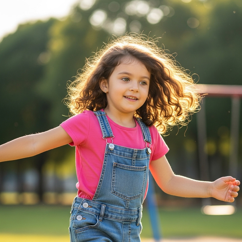 Adorable Curly-Haired Four-Year-Old Girl Playing Outside