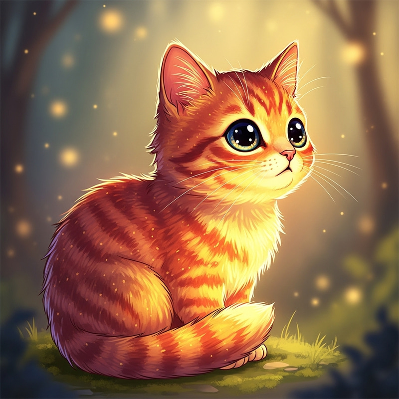 Adorable Cat Illustration with Warm Glow