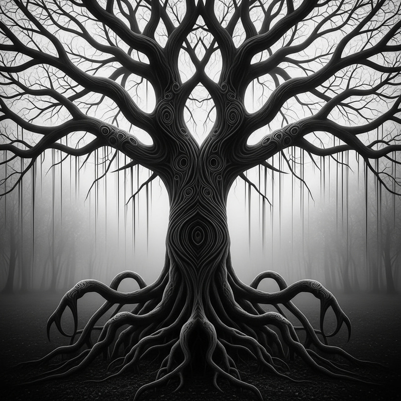 Ethereal Binary Tree: Intricate Monochrome Capture of Dread Ethereal Binary Tree: Intricate Monochrome Capture of Dread